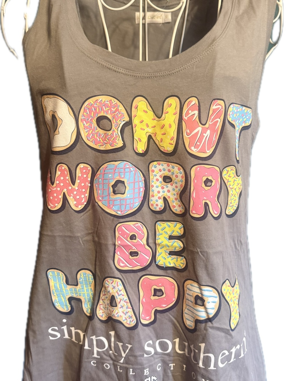 Simply Southern Gray Donut Graphic Tank with Colorful Lettering
